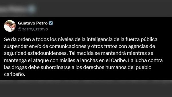 Colombia suspende intercambio de información de inteligencia con EE. UU. mientras persistan ataques en el Caribe