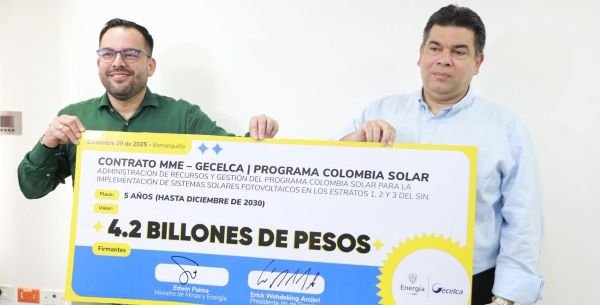 MinEnergía y Gecelca firman convenio interadministrativo para impulsar el Programa Colombia Solar por $4,2 billones