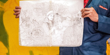 Niños y niñas de todo el país pintan en el ministerio de educación murales sobre sus territorios
